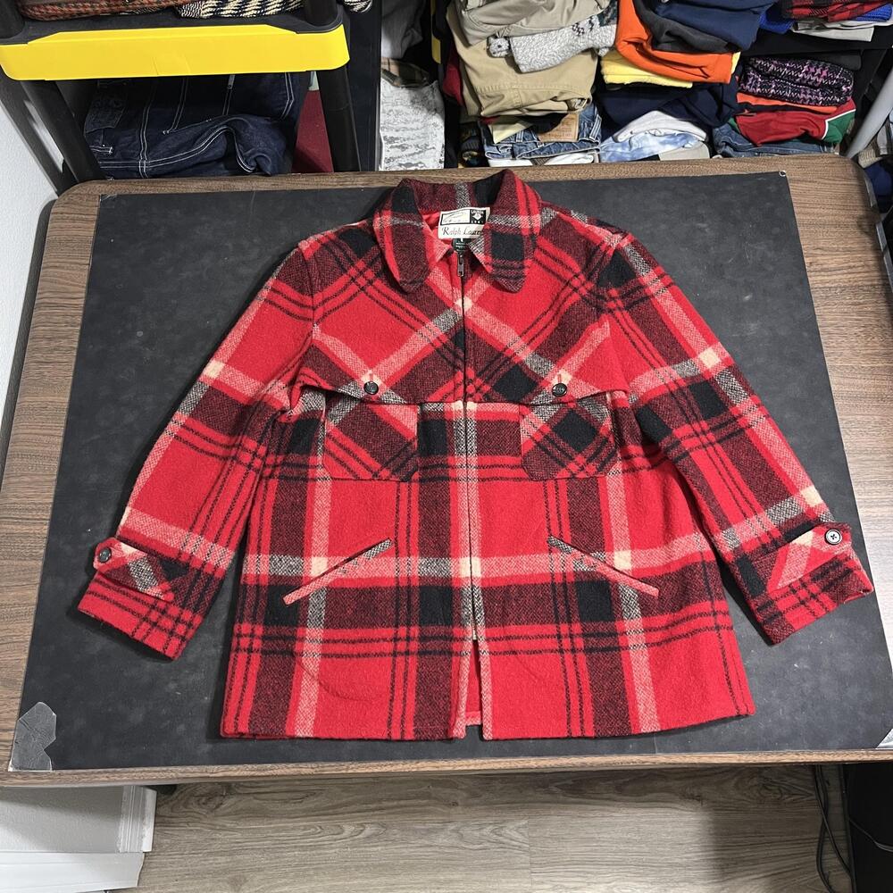 Ralph Lauren Mackinaw Wool Plaid Coat Hunting Country Jacket Made In USA Outdoor